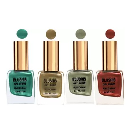 BLUSHIS Gel Shine Nail Color Silver Sand, Pine, Ruby, Sand Castle  (Pack of 4)