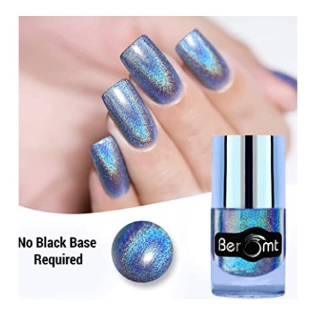 BEROMT Holographic  Hologram Effect Glossy Party Girl Nail Art Paint, Blue - 507, 10ml