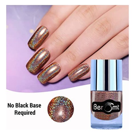 BEROMT Holographic Hologram Effect Glossy Party Girl Nail Art Paint, Dark Purple - 506, 10ml