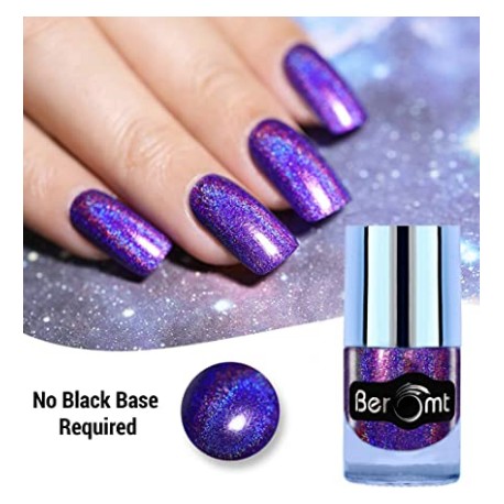 Beromt Holo Shining Lacquer Gel Nail Varnish, Nail Art, Rainbow Color Effect, Violet - 502, 10ml