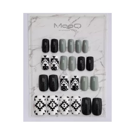 BUZIVENTURES Designer Nails Black and Gray  - Pack of 24