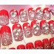 VIKSON INTERNATIONAL Designer Red French Bridal Wedding Flower False Nails Art Design RED, SILVER  (Pack of 24)