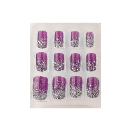 Color Fever Quick Stick Artificial Nail Set with Glue, (Purple) 12 pc