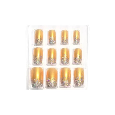 Color Fever False Nails - Gold Queen - Pack OF 12 Gold