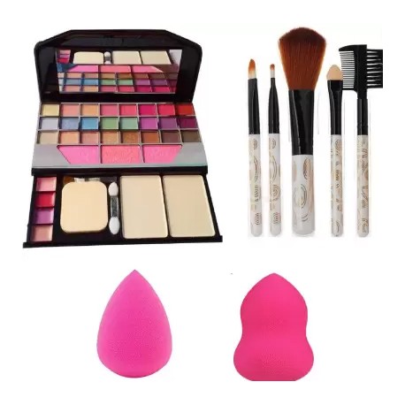 TYA 6155 Makeup kit + 2 pc Blender Puff + 5 pcs Makeup Brush Combo  - Pack of 4