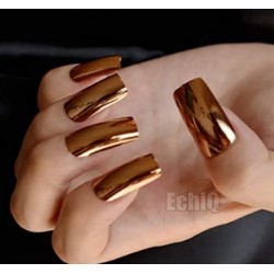 VIKSON INTERNATIONAL Mirror shine finish Brown french tip Fake Nails - 24 pcs