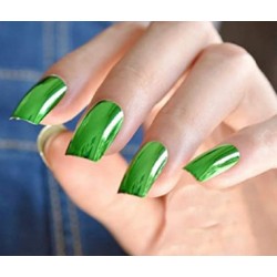 VIKSON INTERNATIONAL Green Chrome Mirror Finish French Tip Artificial Nail Extension with nail glue