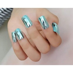 VIKSON INTERNATIONAL Skyblue Mirror Shine flat tip Fake Nails Tips with nail glue - 24pcs