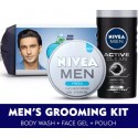 NIVEA MEN Grooming Kit, Fresh Face Moisturizer Gel 75 ml, Active Clean Body Wash 250 ml, Grooming Pouch  (3 Items )