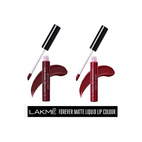 Lakmé Forever Matte Liquid Lip Colour, Crimson Rose + Wine Touch - Combo Set of 2