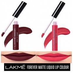 Lakmé Forever Matte Liquid Lip Colour, Coral Candy + Wine Touch - Combo Set of 2