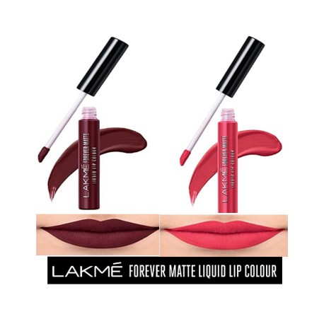 Lakmé Forever Matte Liquid Lip Colour, Coral Candy + Wine Touch - Combo Set of 2