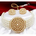 Adorable Gold Plated Pearl Choker Necklace Set - 1pc