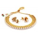 Glorious Gold Plated Wedding Jewellery Pearl Choker Necklace Set (2719NGLDPP1250)