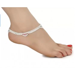 AanyaCentric Silver Plated Ethnic White Metal Alloy Anklet  (Pack of 2)