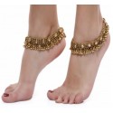 Golden Ethnic Antique Kundan Studded Alloy Anklet  - Pack of 2