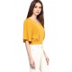 Regular Sleeves Solid Mustard Yellow Top for Girls