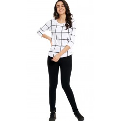 Round Neck Checkered White Black T Shirt - Girl