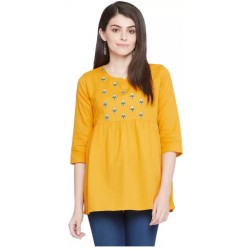 Regular Sleeves Embroidered Yellow Top - Girl