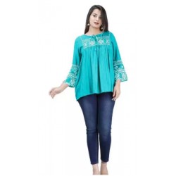 Regular Sleeves Embroidered Blue Top - women
