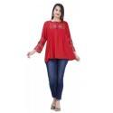 Regular Sleeves Embroidered Red Top - Girl