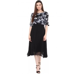 Fit and Flare White, Black Dress - Women