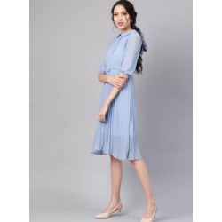 Fit and Flare Sky Blue Dress - Women
