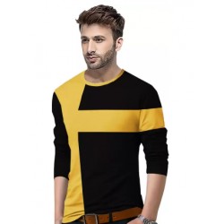 Color Block Round Neck  - Black, Yellow T-Shirt - Men