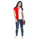 Color Block Round Neck Red, White T-Shirt- WOMEN