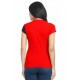 Color Block Round Neck Red, White T-Shirt- WOMEN