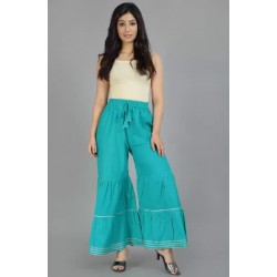 Regular Fit  Light Blue Pure Cotton Trousers - Women