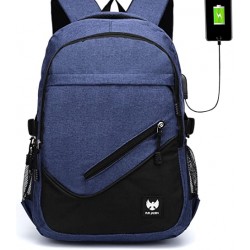Fur jaden navy casual backpack with usb charging port .6 inch laptop pocket and 15..