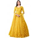 Semi Net Stitched Anarkali Gown - Yellow