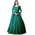 Semi Net Stitched Anarkali Gown - Dark Green