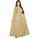 Solid Cotton Rayon Blend Flared A-line Gown - Beige