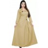 Solid Cotton Rayon Blend Flared A-line Gown - Beige