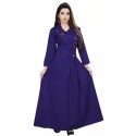 Solid Cotton Rayon Blend Flared A-line Gown - Blue