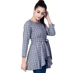 Regular Sleeves Checkered White, Black, Grey Top - Women