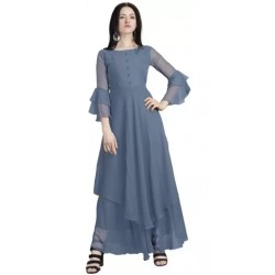 Solid Pure Georgette Stitched Flared/A-line Gown - Grey