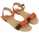 Women Orange, Brown Flats Sandal