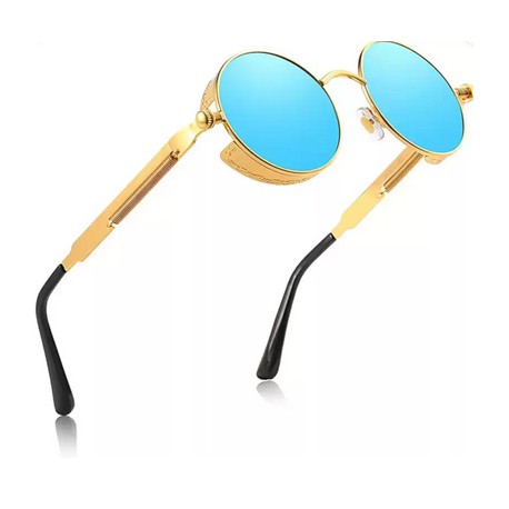 Mirrored, UV Protection Round Sunglasses (Free Size) - Blue