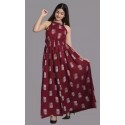 Women Maxi Maroon, White Dress