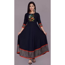 Embroidered Rayon Blend Anarkali Gown  (Blue)