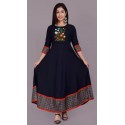 Embroidered Rayon Blend Anarkali Gown  (Blue)