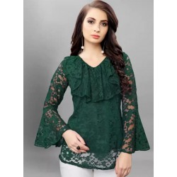 Casual Bell Sleeves  Women Green  - Top