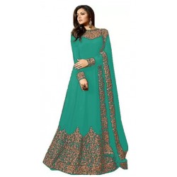 Embroidered Cotton Silk Gown - Green