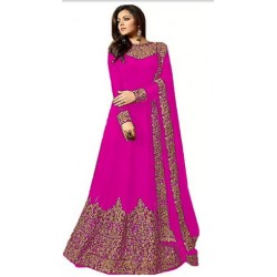 Embroidered Cotton Silk Gown - PINK