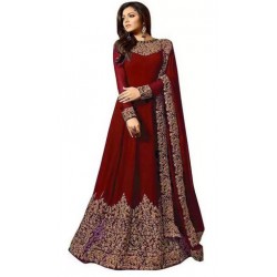 Embroidered Cotton Silk Gown -  (Maroon)