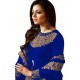 Embroidered Cotton Silk Gown - (Dark Blue)