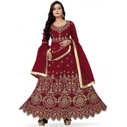 Embroidered Cotton Silk Gown  (Maroon)